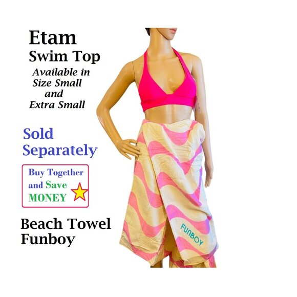 Etam Pink Halter Bikini Set XS Recycled Polyamide Removable Foam Cups - Picture 8 of 9